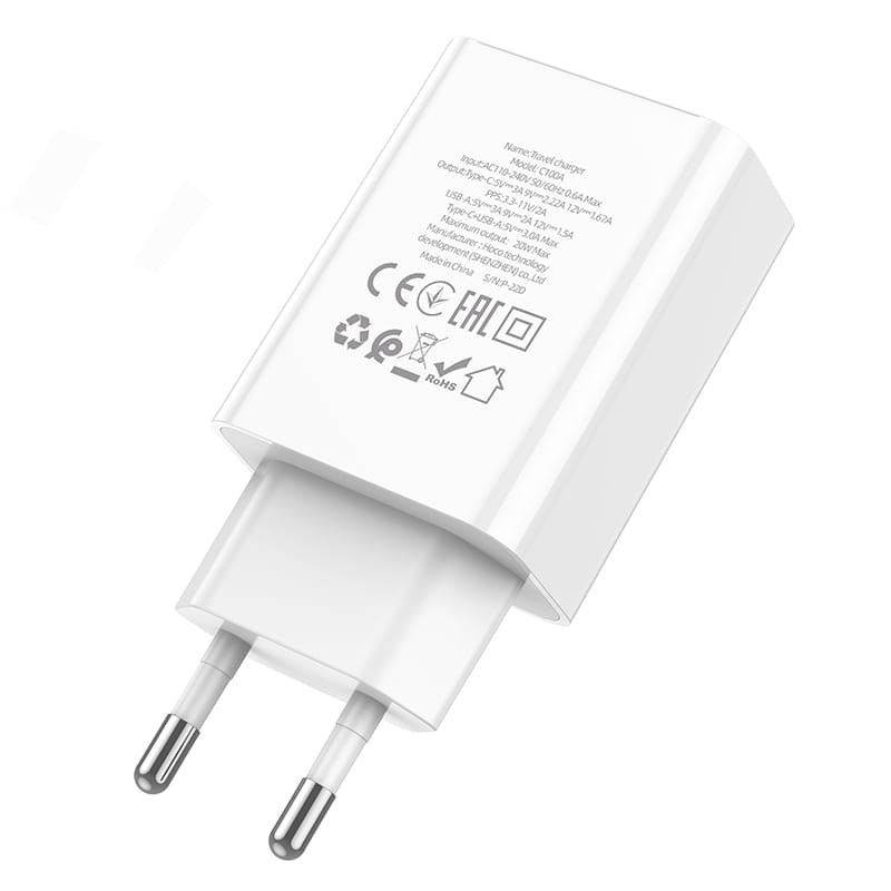 Сетевое зарядное устройство Hoco C100A PD 20W + QC3.0