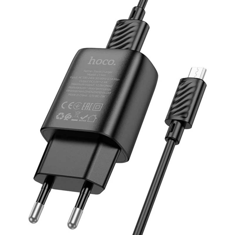 Сетевое зарядное устройство Hoco C134A (2.4A) с кабелем MicroUSB