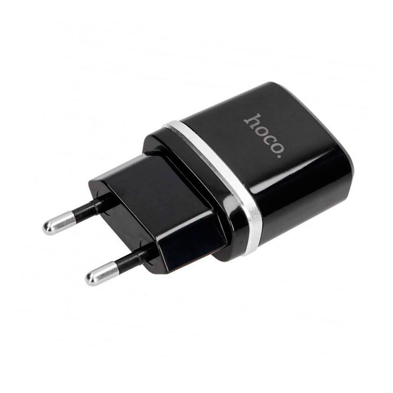 Сетевое зарядное устройство Hoco C12 2USB + кабель лайтинг (2.4A) черный