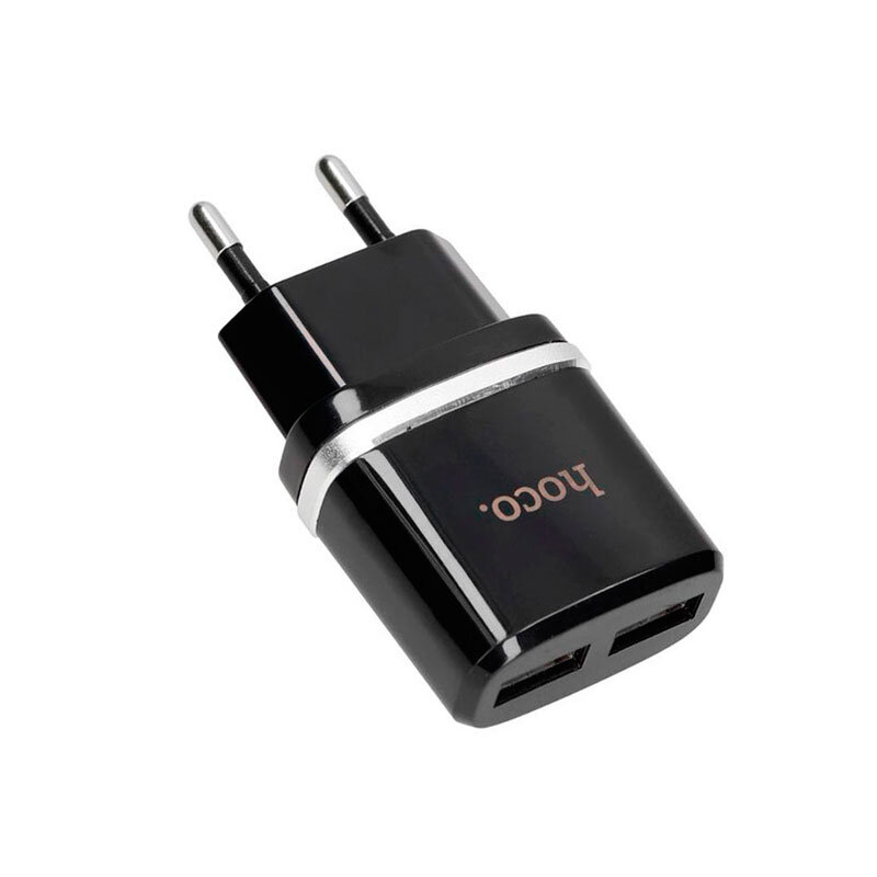 Сетевое зарядное устройство Hoco C12 2USB + кабель лайтинг (2.4A) черный