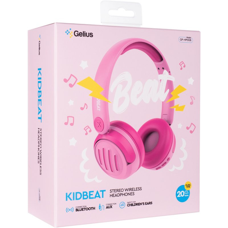 Детские полноразмерные Bluetooth наушники Gelius KIDBeat GP HP-008 (розовые)