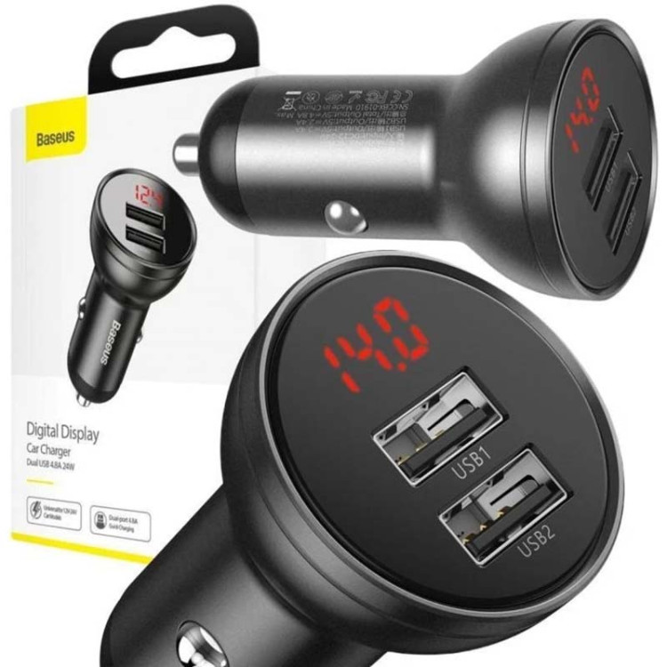Автомобильное зарядное устройство Baseus Digital Display Dual USB 4.8A 24W