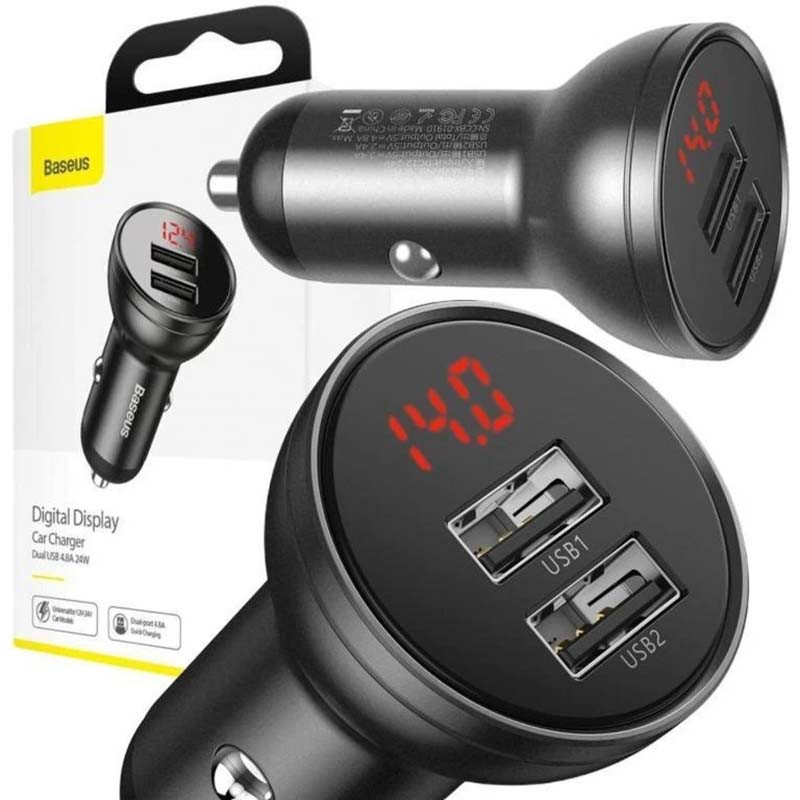 Автомобильное зарядное устройство Baseus Digital Display Dual USB 4.8A 24W