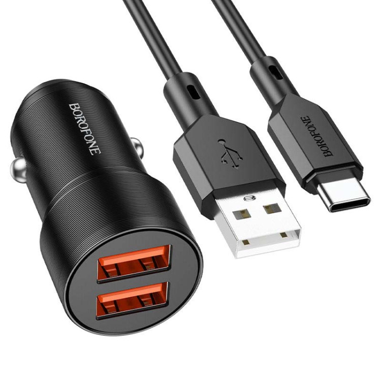 Автомобильное зарядное устройство Borofone BZ19 Wisdom (2USB/2.4A) с кабелем Type-C (черный)