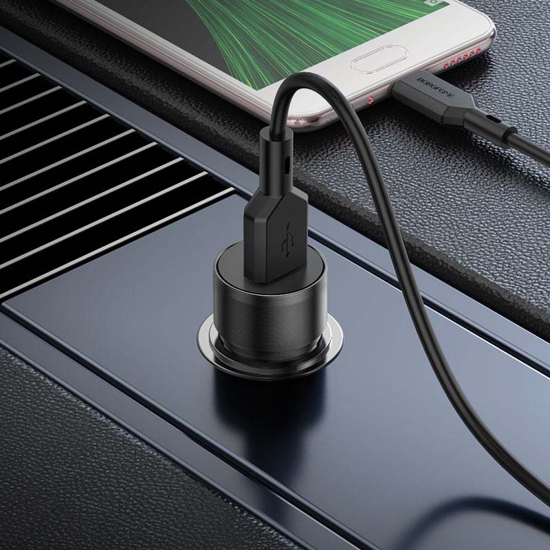 Автомобильное зарядное устройство Borofone BZ19A Wisdom (1USB/3.0A) с кабелем Type-C (черный)