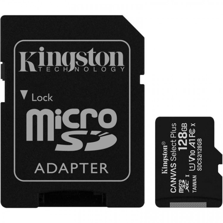 Карта пам'яті microSDXC 128Gb KIngston Canvas Select Plus A1 (UHS-1) (R-100Mb/s) + Adapter SD