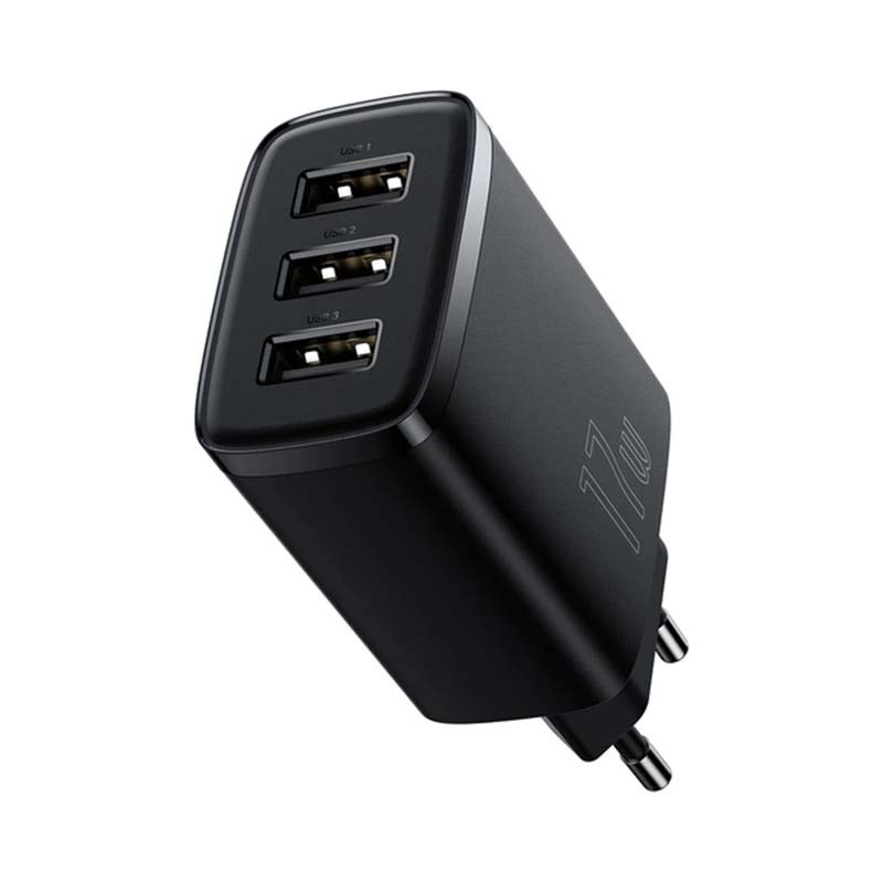 Мережевий зарядний пристрій Baseus Compact Charger 3 USB 17W (чорний)