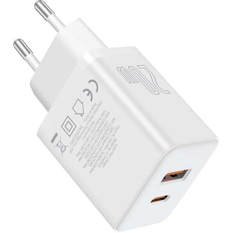 Сетевое зарядное устройство Baseus Cube Type-C + USB (20 Вт) (белый)
