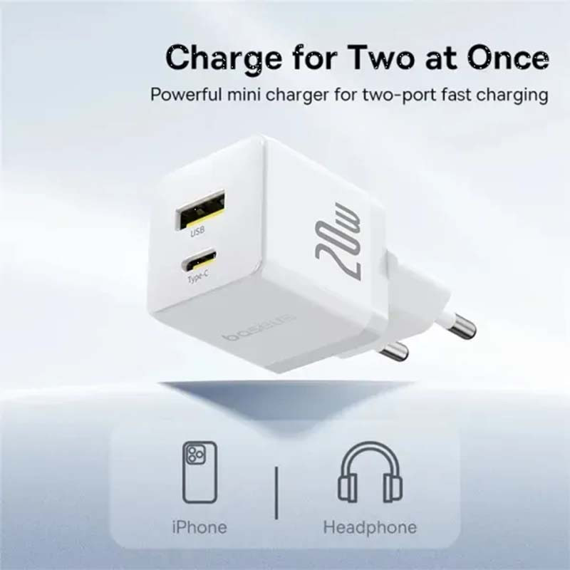 Сетевое зарядное устройство Baseus Palm Type-C + USB (20 Вт) (белый)