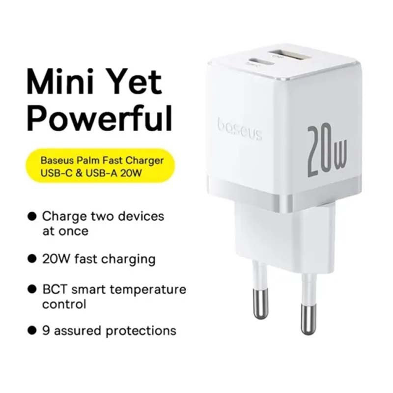 Сетевое зарядное устройство Baseus Palm Type-C + USB (20 Вт) (белый)