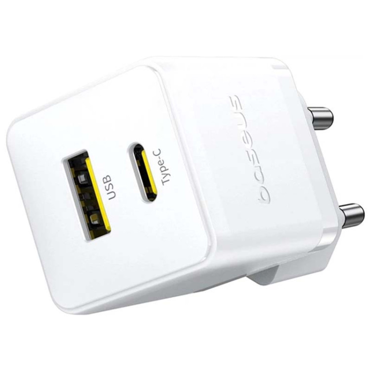 Сетевое зарядное устройство Baseus Palm Type-C + USB (30 Вт) (белый)