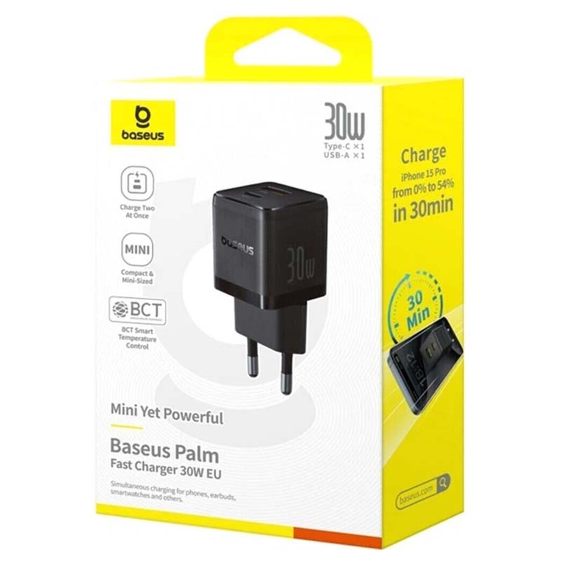 Сетевое зарядное устройство Baseus Palm Type-C + USB (30 Вт) (белый)