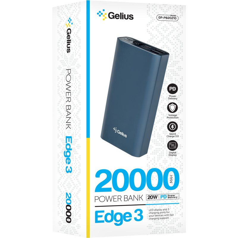 Внешний аккумулятор Power Bank Gelius Edge 3 GP-PB20-210 PD 20000mAh QC+PD 20W Dark Blue