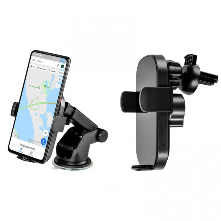 Комбинированный автомобильный держатель с беспроводной зарядкой Gelius Wally 3 Automatic WC-002 15W