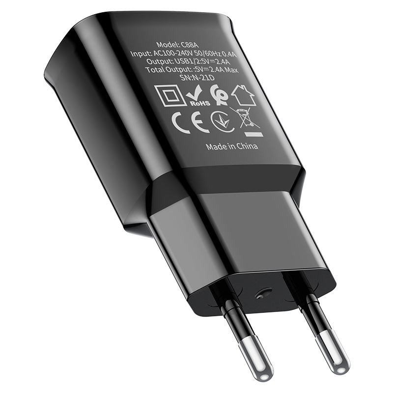 Зарядное устройство от сети Hoco C88A 2USB + кабель USB/Lightning 2.4A