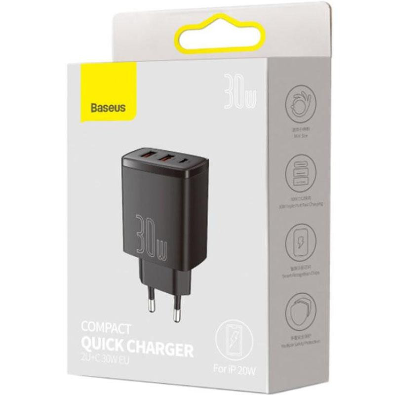 Сетевое зарядное устройство 2USB + Type-C Baseus Compact 30W
